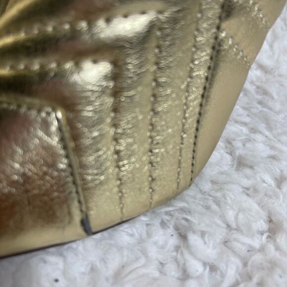 Liliana Metallic Gold Quilted Patterned Stitch Pointy Toe Stiletto Boots SZ 6.5 - Picture 13 of 16